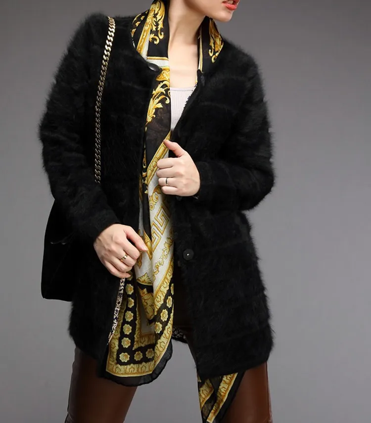 Натуральный вязаный норковый кардиган cashemre женский длинный свитер жилеты
