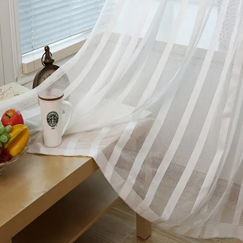 Новые современные вертикальные шторы в полоску, Тюлевая ткань для спальни, оконная занавеска для подкладки, прозрачная вуаль, занавеска - Цвет: White tulle