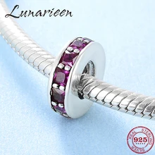 Горячая 925 стерлингового серебра Сияющий розовый Красный Циркон Мода DIY раздельные бусины, Установка Pandora Шарм браслет ювелирных изделий