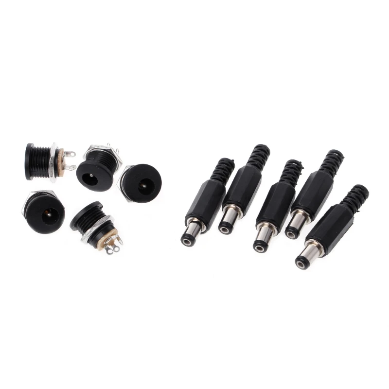 

5 Pcs 5.5mm x 2.1mm Male DC Power Plug Connector+5 Pcs Screw Lock Female Panel Socket Mount Adapter L15