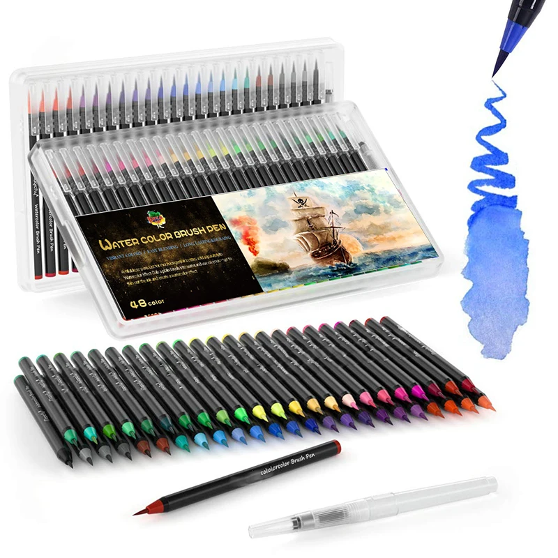 

Watercolor Brush Pen 48 Colors Markers Brushpen Calligraphy Coloring Drawing Oen Watercolor Art Marker