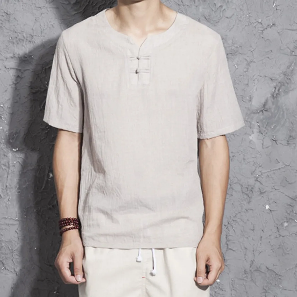 JAYCOSIN рубашки новые мужские льняные рубашки короткие chemise повседневные рукава твердые рубашки вырез лодочкой свободные топы блузка Мода