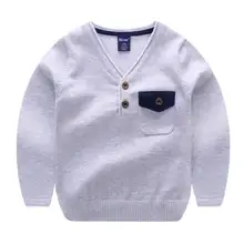 Wei Хуан Фирменная Новинка для мальчиков Демисезонный v-образным вырезом полный хлопковые пуловеры карман, тонкие милые трикотажные Повседневное качество свитера