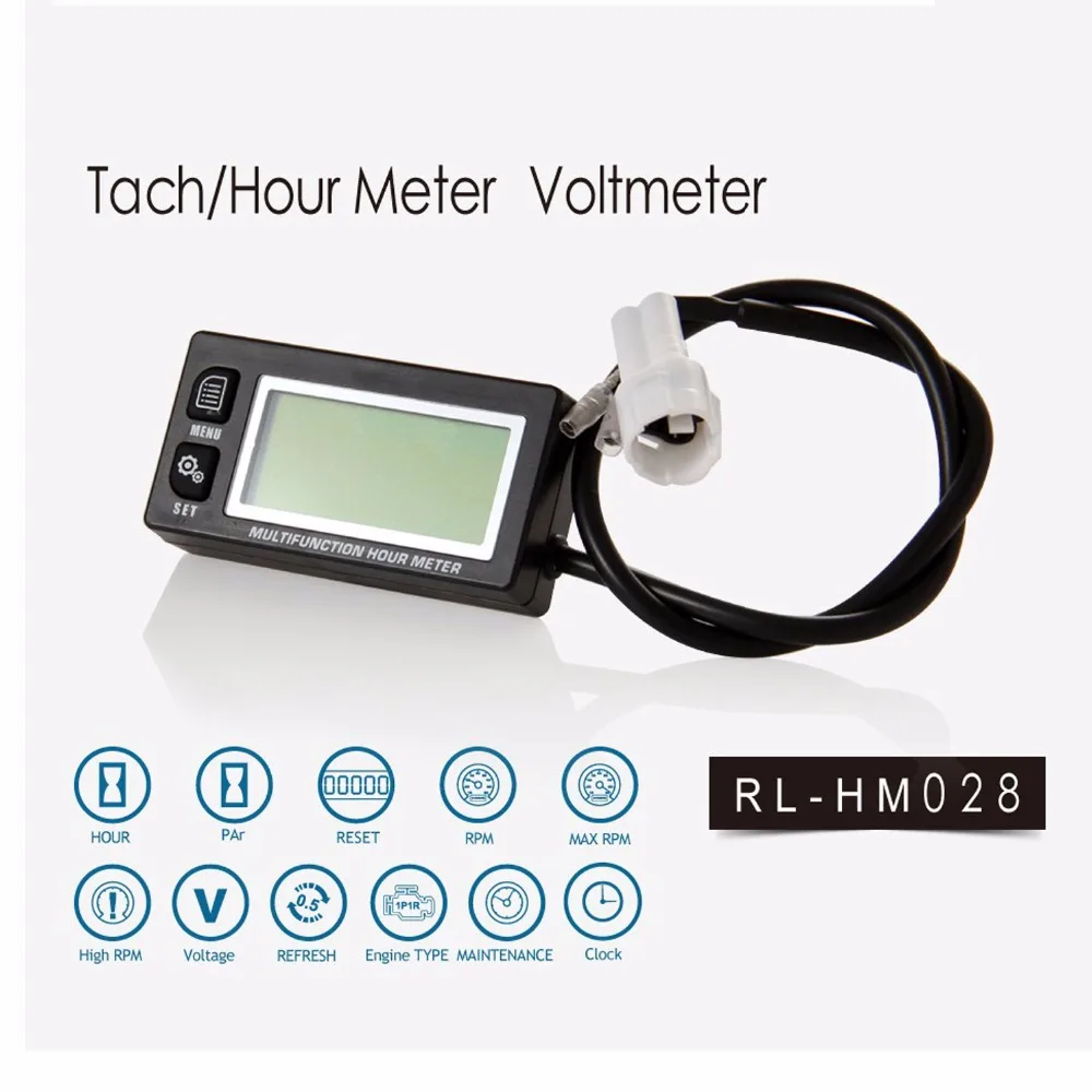 Hour Meter Tachometer gauge LCD Digital Inductive Gasoline Engine Maintenance Reminder Counter Meter Rpm Resettable ATV