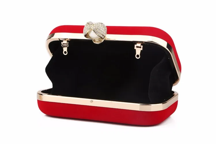 Luxy Moon Small Pure Red Velvet Clutch Box Bag InSide View