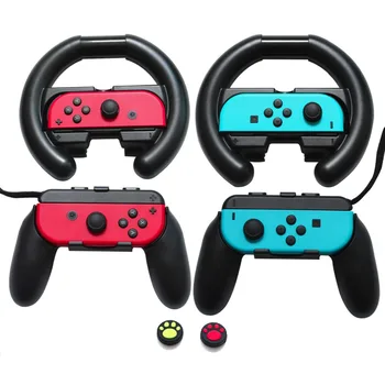 

6 in 1 Accessory Kits Sets for Nintendo Switch Joy Con Racing Wheel 2pcs ,Thumb Stick Grips Silicone Cap 2pcs
