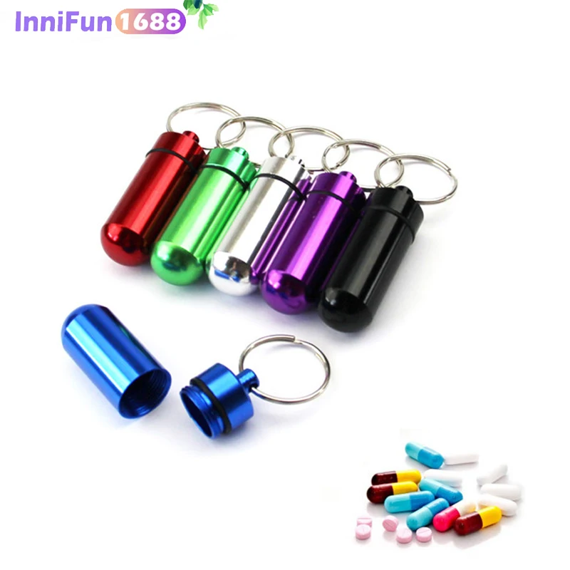 

New High Quality Portable WaterProof Mini Blue Aluminum Keychain Tablet Storage Box Bottle Case Holder