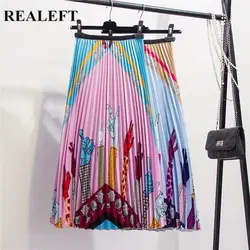 REALEFT/Новинка 2019 года; женские летние юбки до середины икры с рисунком в европейском стиле; плиссированные юбки