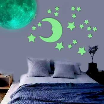 

200pcs 3D Glowing in the Dark Stars Wall Stickers Ceiling Decors with 2pcs Luminous Moon Decal for Children Kids Boy Girl Room