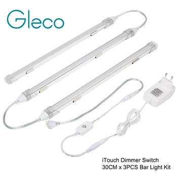 

3PCS x30CM Touch Sensor Dimming LED Bar Light with 24V Adapter Seamless Connecting LED Hard Strip Cabinet Light Warm white