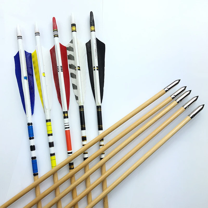 

12PCS 32.5" OD8.2mm Wood Arrows 5'' Turkey Feather Tradition Bow Archery Hunting