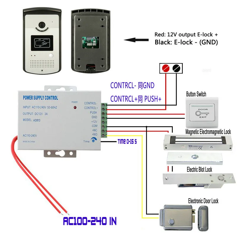 7 "цветная система видеодомофона с 1 монитором 2 RFID считыватель карт HD дверной звонок 1000TVL камера