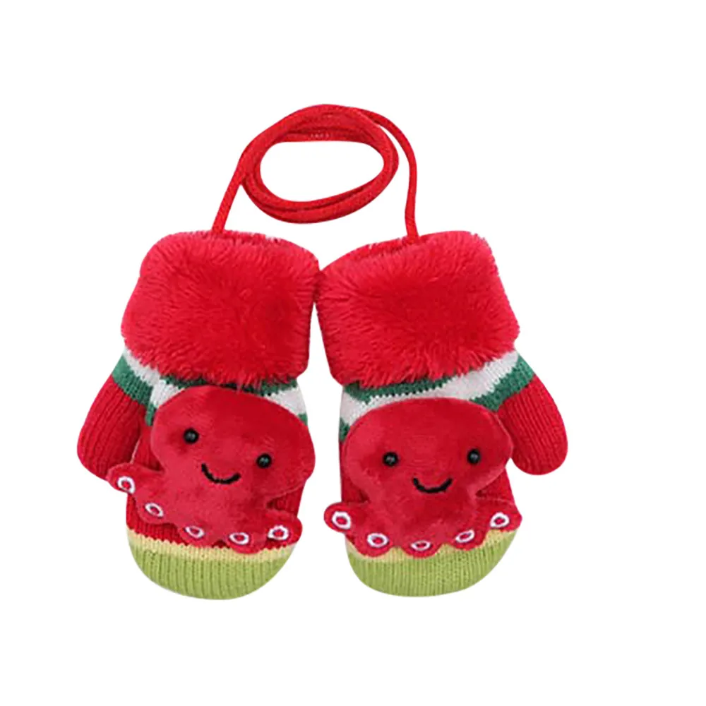 Зимняя теплая одежда для малышей; детские перчатки; рождественские варежки с рисунком осьминога; милые теплые детские перчатки для маленьких девочек и мальчиков