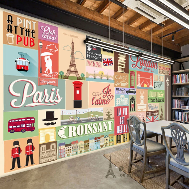 

Personalized British retro puzzle creative wallpaper Restaurant Lounge Cafe large seamless background wallpaper mural