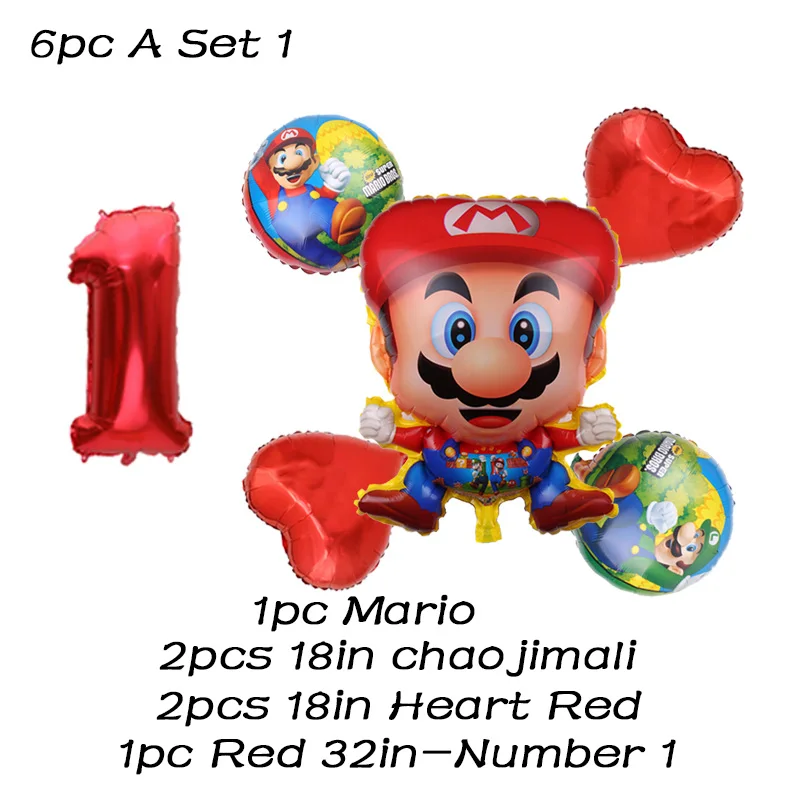 Супер Марио тематическая вечеринка на день рождения воздушные шары 32 дюймов номер шары мальчик девочка вечерние Братья Марио и Луиджи майлар красное сердце набор воздушных шаров - Цвет: 6pc A Set 1