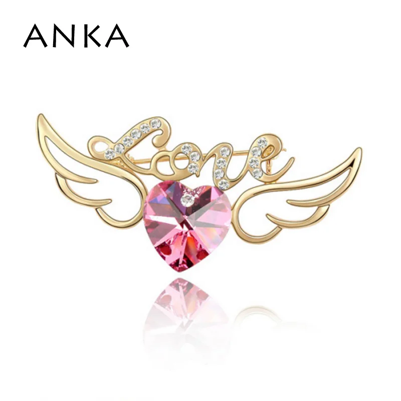 

ANKA Jewelry Brooches Wedding Dress Allergy Free Rose Color Plated Perfumes Brooch Main Stone Crystals from Austria #85256