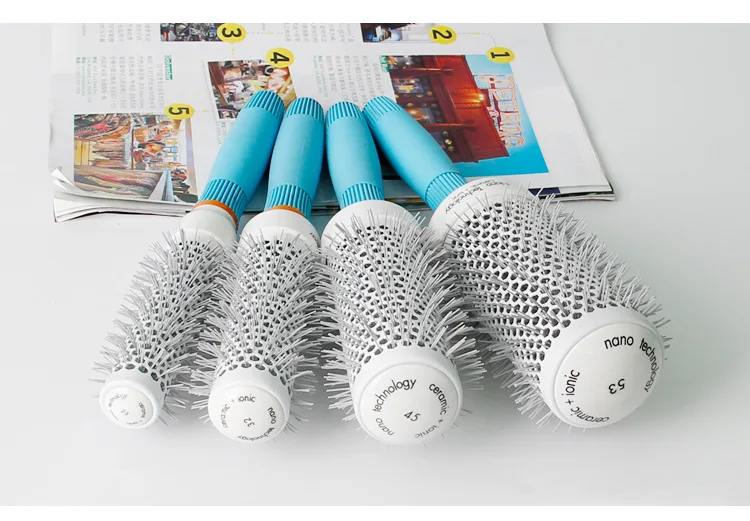 Термальность Nano Технология Керамика ионной кисти круглые волос Алюминий волос баррель гребень в 4 размерах парикмахерские щетки для