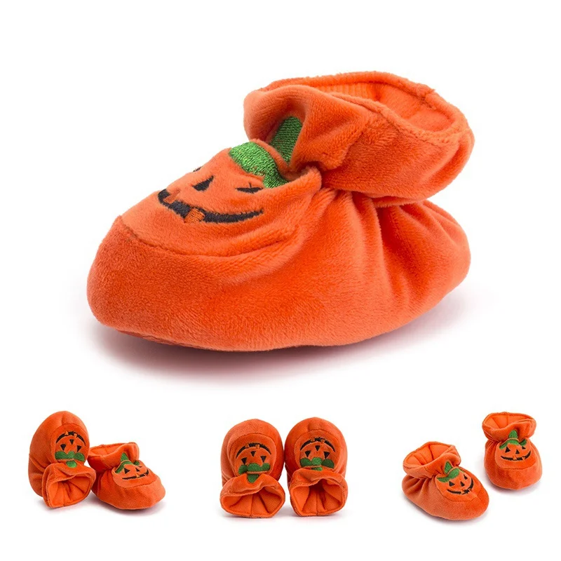 Warm Non slip Soft Bottom Halloween Pumpkin Newborn Shoes