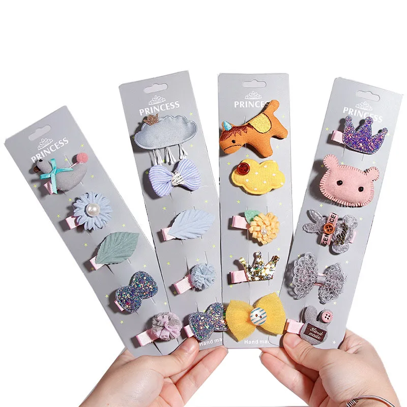 

5pcs/set Children Cartoon Headwear Set Ribbon Bow Hair Clip Hairpin Cute Girls Princess Headdress Flower Crown Hair Accessories