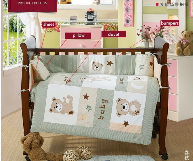 

7PCS embroidery Baby Cot Bumpers,Baby Crib Bedding Set,include(bumper+duvet+sheet+pillow)