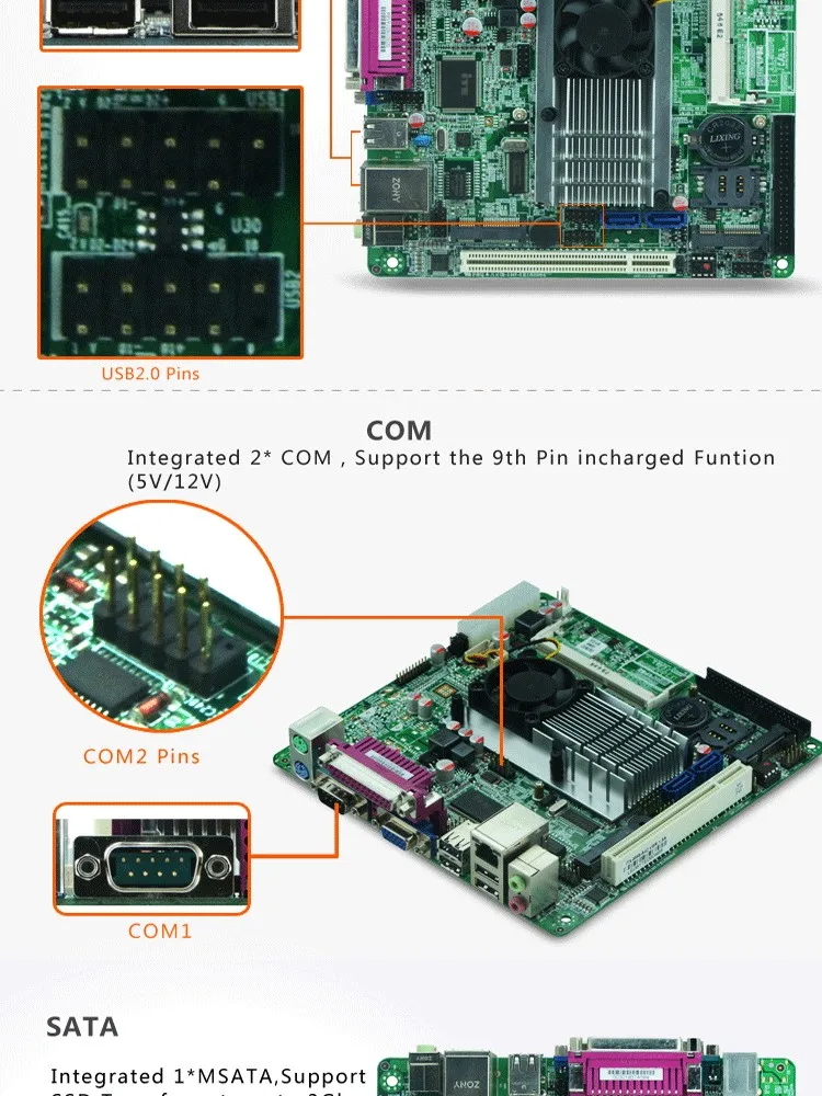 Mini-ITX Промышленная материнская плата Intel Atom N455 Процессор безвентиляторный POS материнская плата