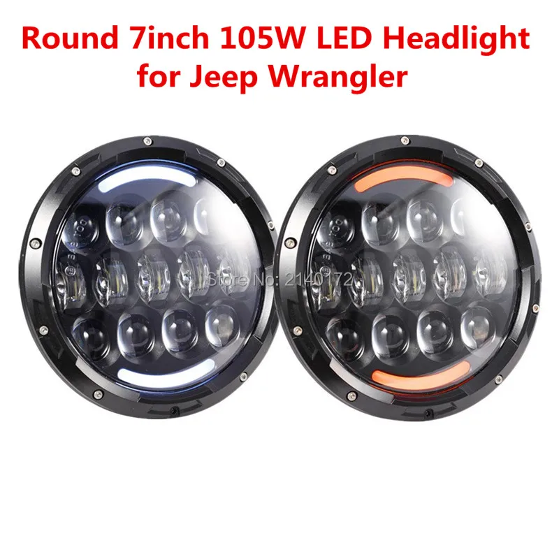105W LED Headlights Bulb for Jeep JK 7INCH Round led High/Low Beam Head