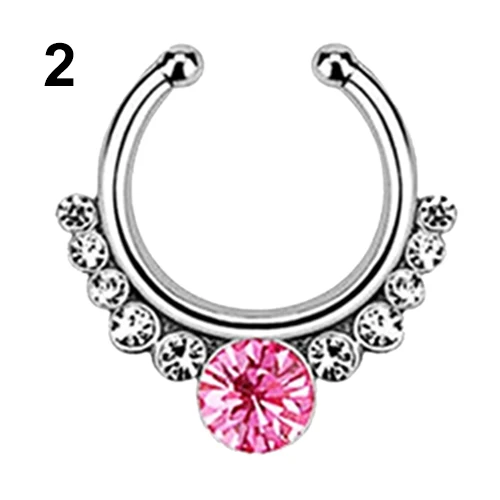 Hot! 1 Pc U Shaped Fake Septum Clicker Zircon Non Piercing Nose Ring
