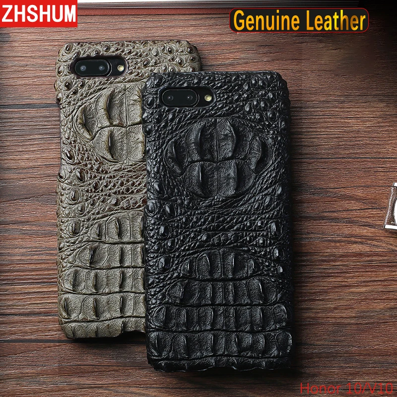 

Luxury Genuine Leather Case For Huawei Honor 10 View Crocodile Pattern Skin Handmade Case 360 Full Back Cover for Honor 10 V10 V