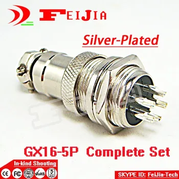 

10set/pack 5 Pin 16mm [Silver-plated] Wire Panel Connector kit GX16-5P Socket+Plug,RS765 Aviation plug interface Free Shopping