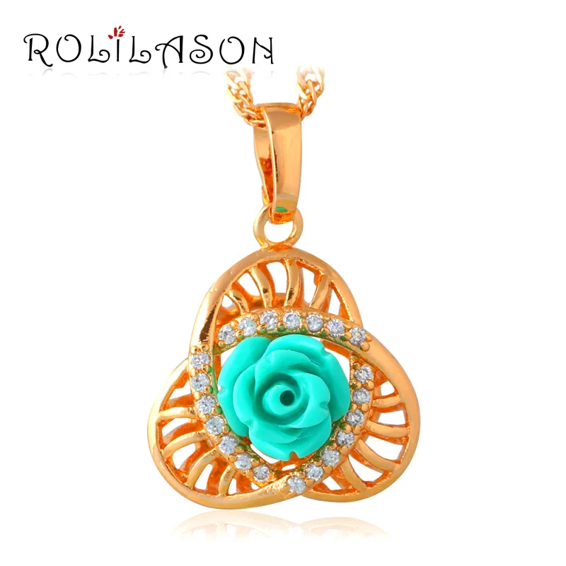 Rose language Green for Innocence gold tone AAA Zirconia Crystal Fashion Jewelry Necklaces Pendants Ladys LN613 | Украшения и