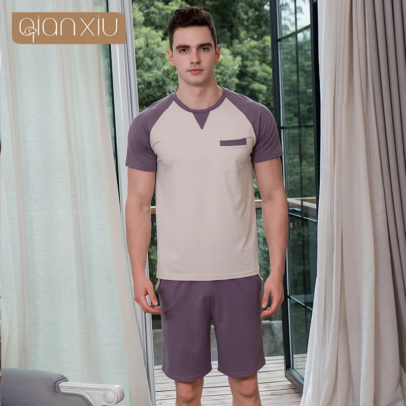 Men's Pajamas Spring Summer Cotton Short Sleeve Sleepwear Mens Pyjamas