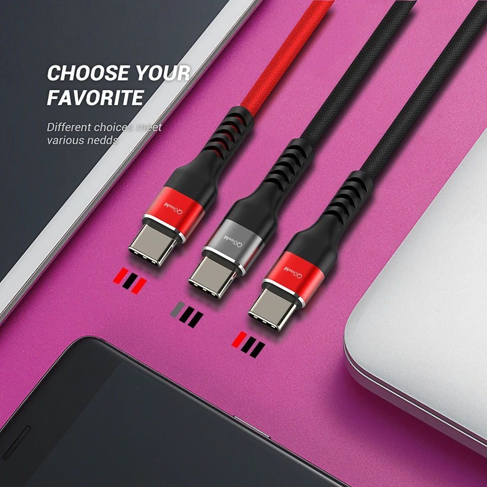 QGEEM USB نوع C كابل USB-C الهاتف المحمول سريع شحن USB كابل الشاحن لسامسونج غالاكسي S8 هواوي زميله 20 Xiaomi USB نوع-C