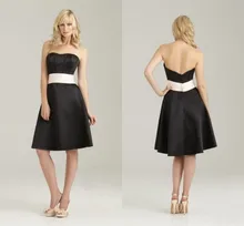 2015 New Arrival Simple Black Livery Bridsmaid’ s Gown Strapless Pleat Adult Satin Kenn-Length Bridesmaid Dress