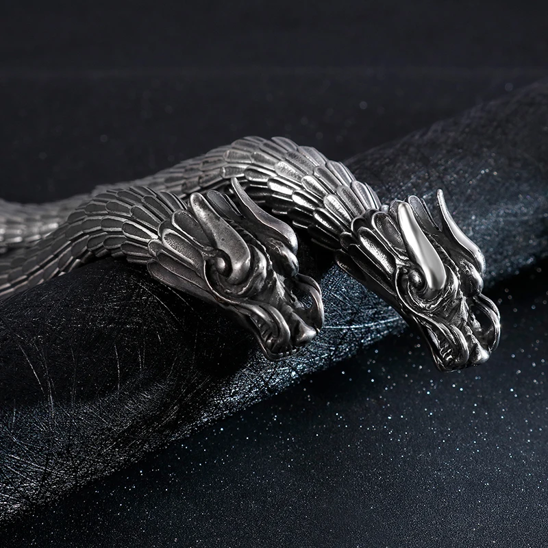 Fongten Dragon мужской браслет, Викинг, Винтаж, нержавеющая сталь, байкер, звено цепи, панк, для мужчин, старый металл, браслеты, ювелирные изделия