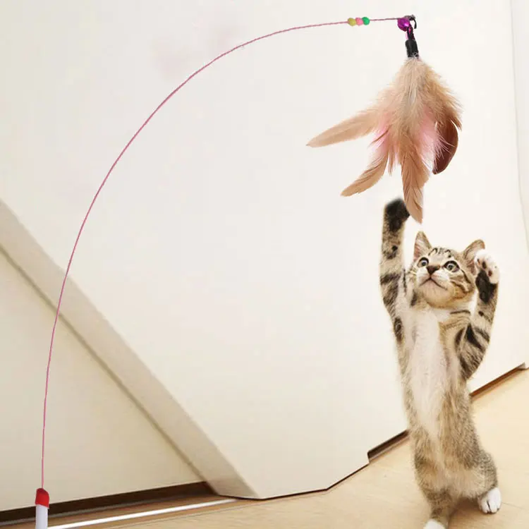 Pet cat toy Cute Design Steel Wire Feather Teaser Wand Plastic Toy for