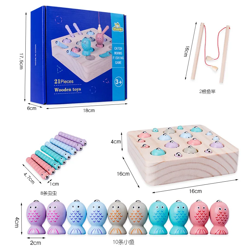 21 шт./компл. Детские игрушки Монтессори рыбалка игры деревянные игрушки рыбы насекомых привлекательные Детские Обучающие Игрушки для раннего развития подарок