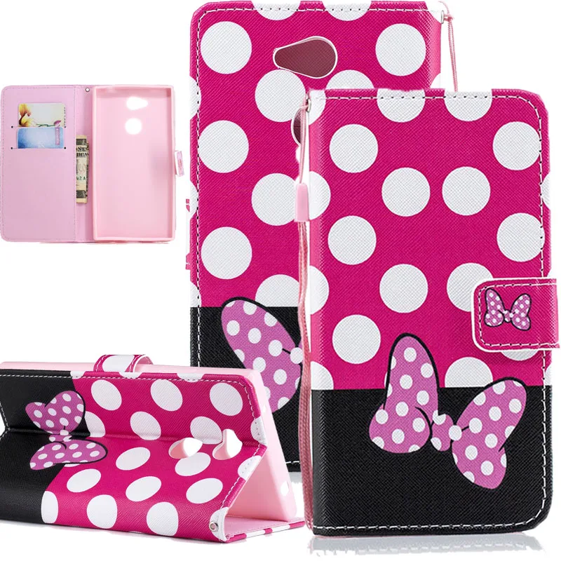 PU Leather Card Slots Wallet Case With Strap Cover For Sony Xperia XZ1 XZ2 Compact XA1 XA2 L1 L2 XZ1 Compact Pattern Phone Coque3