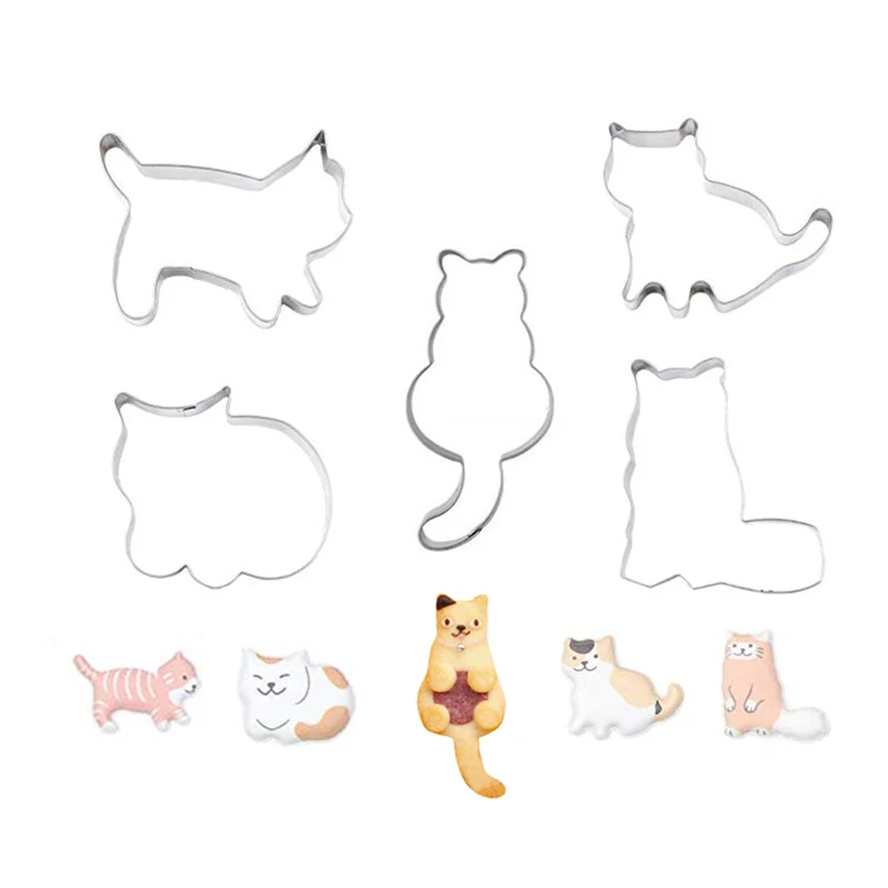 

5 Pcs Cookie Cutters Cat Shape Biscuit Mold Set Lovely Cutting form For Gingerbread Fondant DIY Baking Accessories