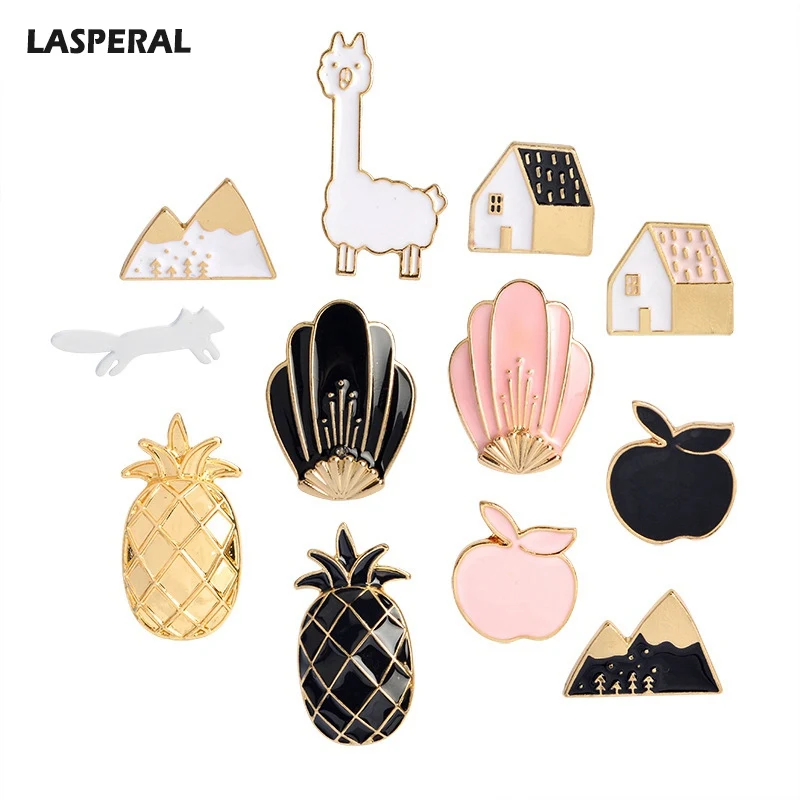 

LASPERAL Cute Enamel Brooches Women Clothing Decoration Sheep House Fruit Multi Pattern Brooches Jewelry Findings For DIY