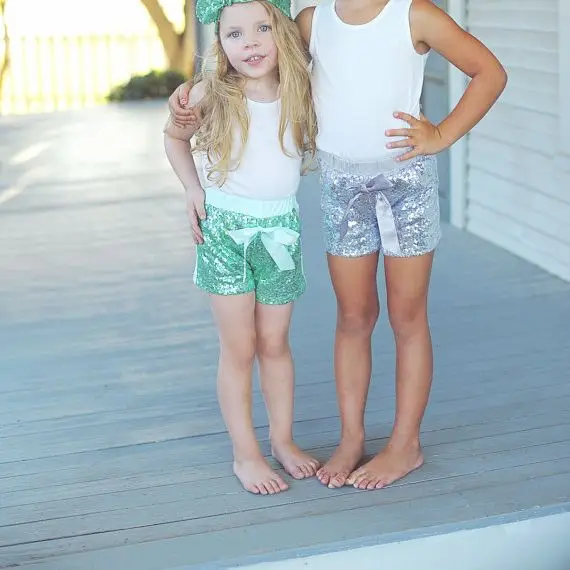 Toddler Kids Girl Sequins Shorts Tie Bow Elastic Waist Trousers 1-6Y kids shorts kids trousers