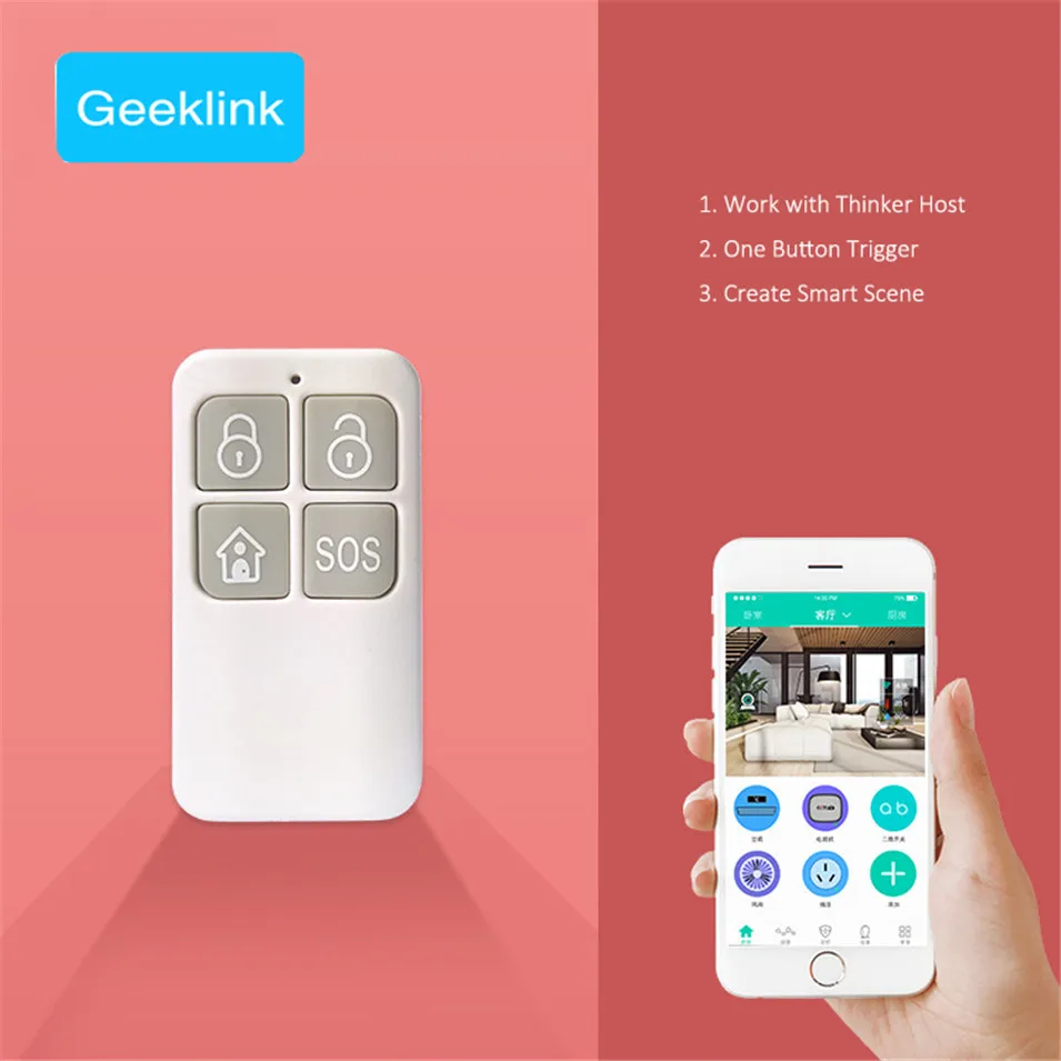 Geeklink Smart Remote Controller,Smart Home Wireless Remote Control,433 MHZ GFSK,SOSDeploymentGarrisonScene to Thinker Host