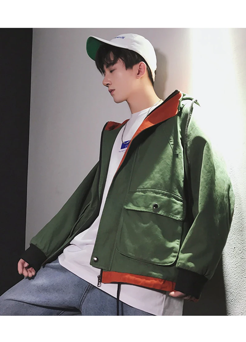 Army Green Trench Coat Men Korean Style Fashion Clothing Male Hooded Trench Coat Jacket Mens  (11)