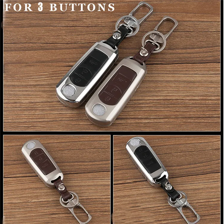 Zinc alloy+Leather Car Remote Key Case Cover For Mazda 2 3 6 Axela Atenza CX-5 CX5 CX-7 CX-9 Smart 2/3 Buttons