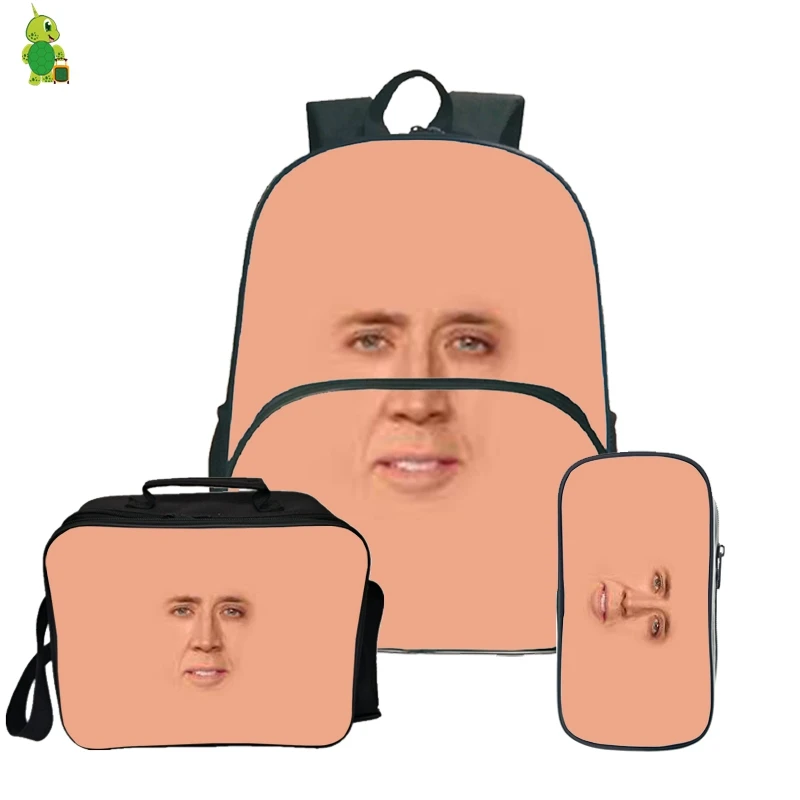 Nicolas Cage Face 16 дюймов школьные рюкзаки для подростков мальчиков и девочек Mochila Ланч рюкзак детский дорожный рюкзак с пенал Чехол - Цвет: 1