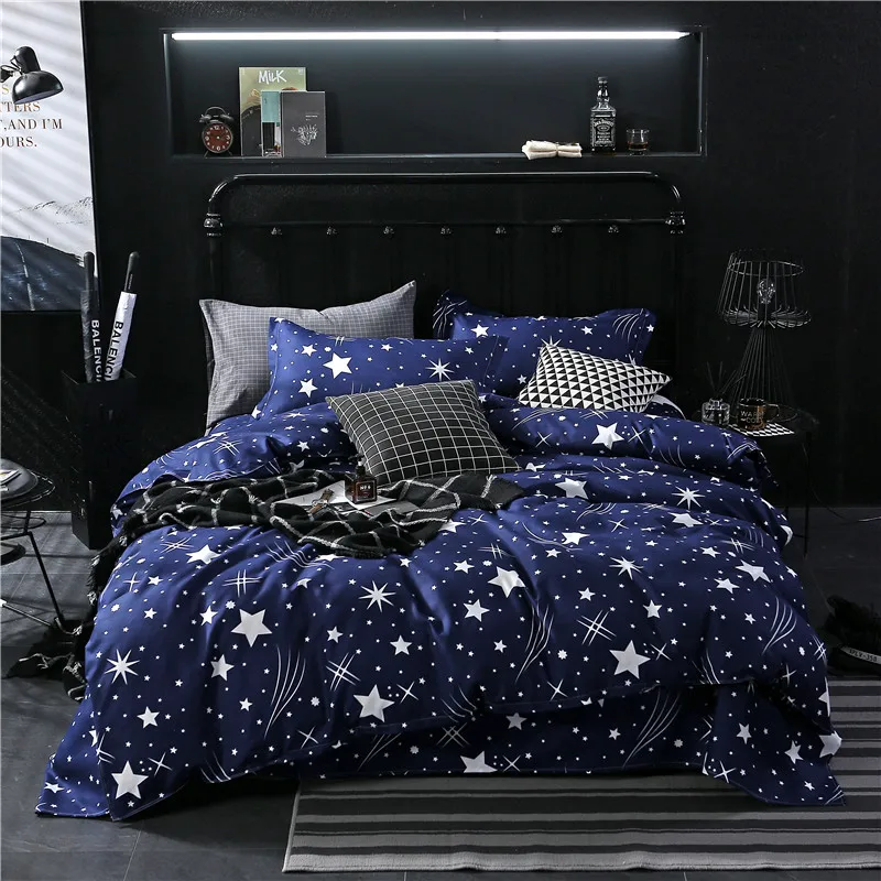 

Blue And White Stars Pattern Bedding Sets 4Pcs Geometric Pattern Bed Linings Duvet Cover Bed Sheet Pillowcases Cover Set Soft