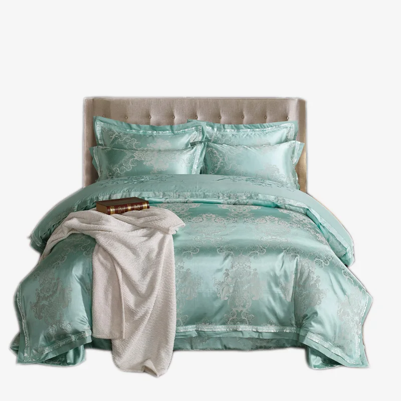 

green floral bed linen Embroidered Jacquard bedding set Egyptian cotton silk comforter covers bed spread king size 4/5pc wedding