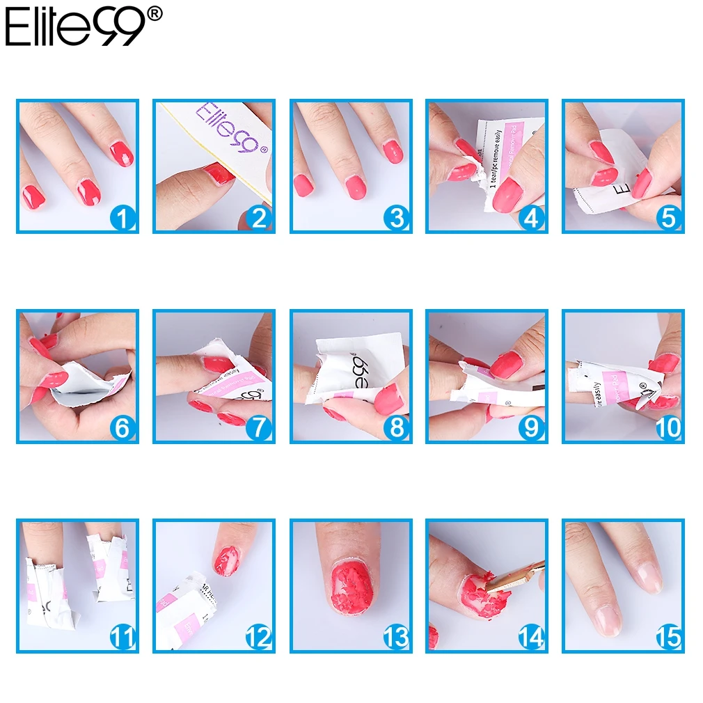 Elite99 50 шт/партия для снятия лака для ногтей, очищающие влажные прокладки, бумажные салфетки для маникюра, для дизайна ногтей, необходимые салфетки для УФ-геля, отмачиваемый гель