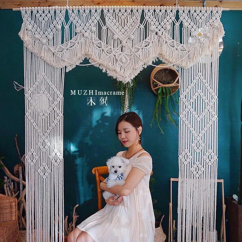 

Wedding party background curtain arch woven tapestry macrame rope tassel partition 150cmx180cm