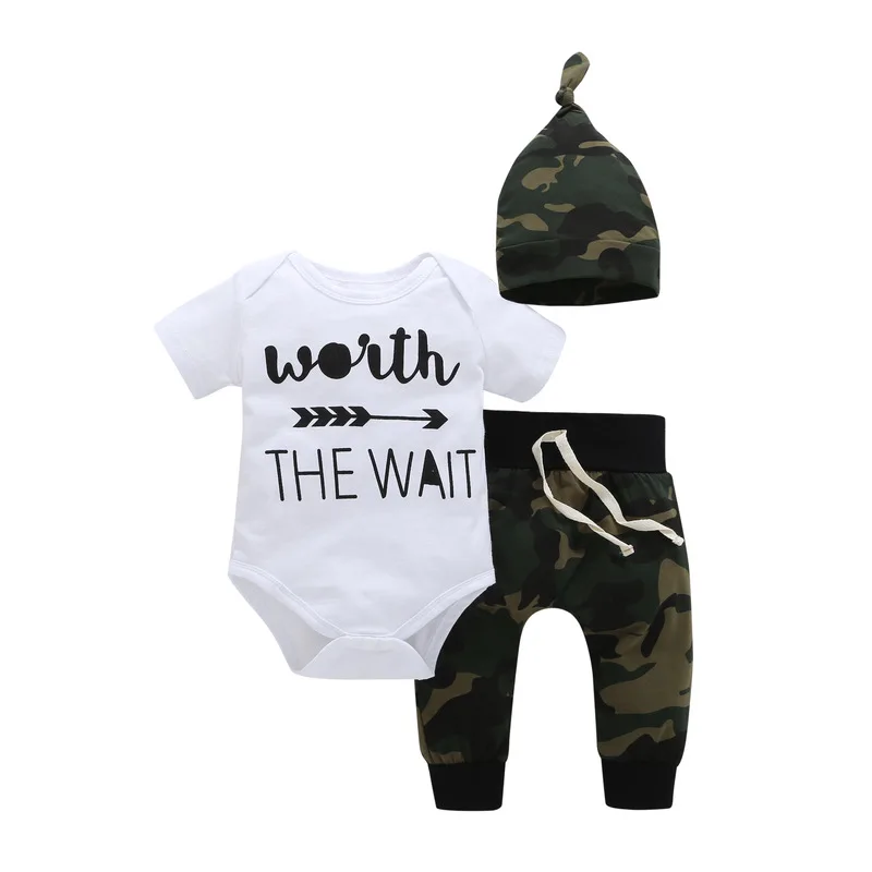 2017 Army Green Newborn Baby Girl Boy Clothes Romper T Shirt Long Pants