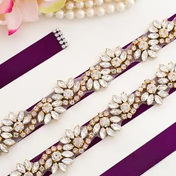 

Gold Bridal Belt Crystal Bridal Dress Sash Rhinestones Wedding Belt For diamond dress A147G